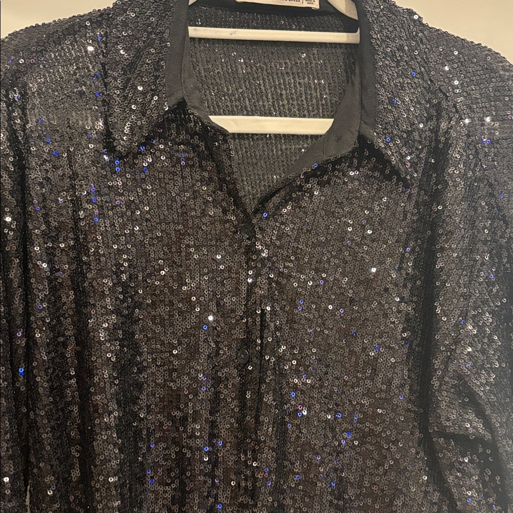 Abercrombie & Fitch Black Sequin Button-Down Shirt - Picture 3 of 3